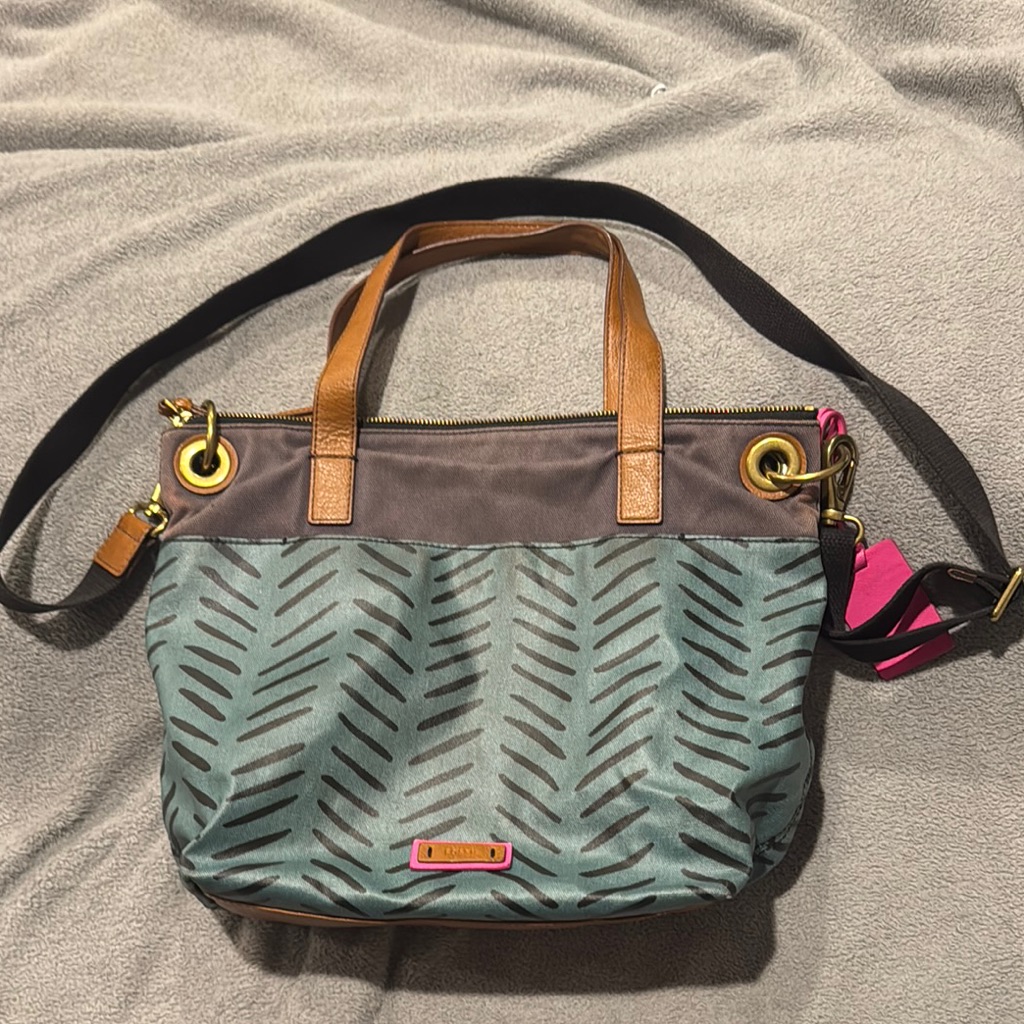 Stylish Fossil Teal And Brown Women's Bag